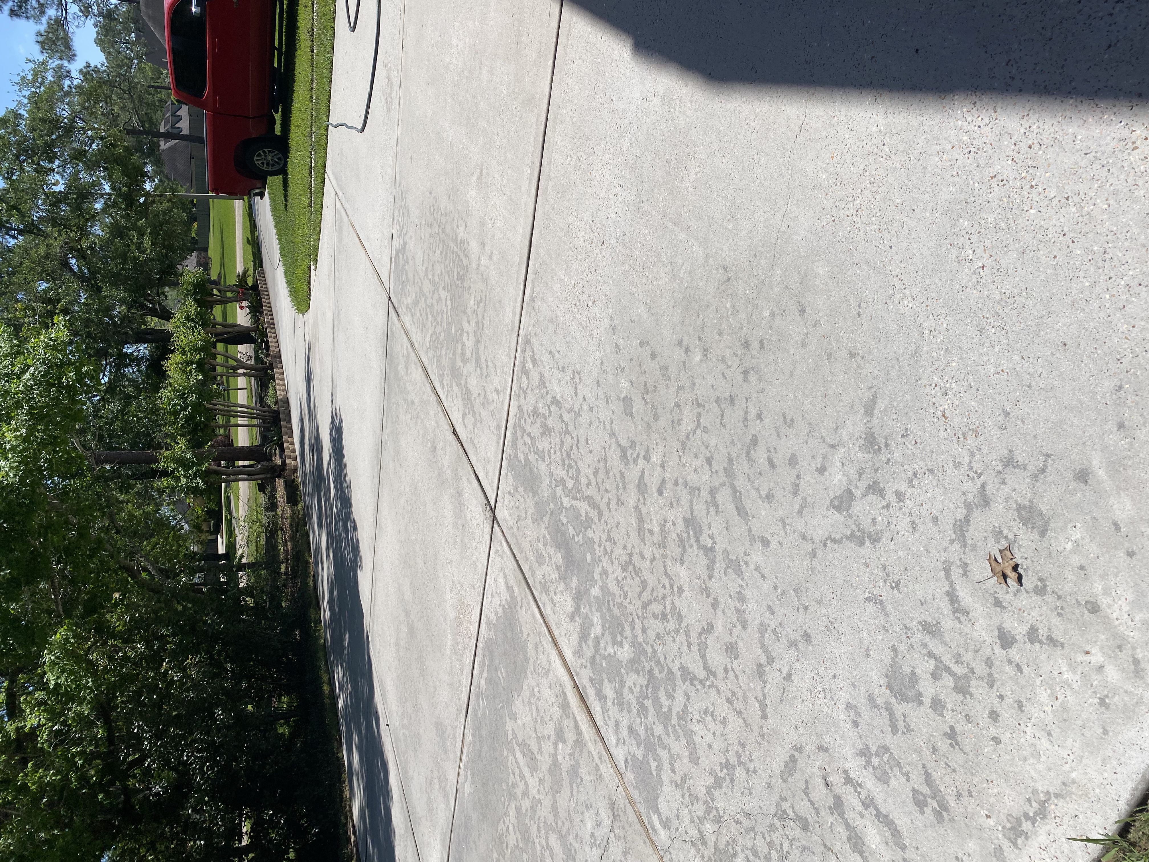 Clean wooded home driveway after