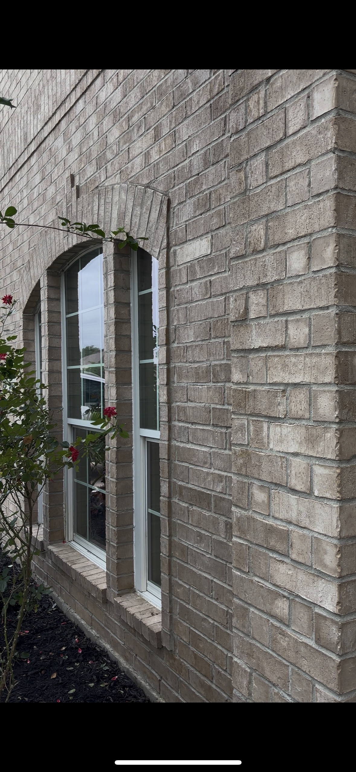 Clean brick wall and windows after